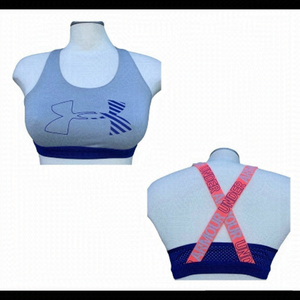 Under Armour grey blue logo sports bra Sz S